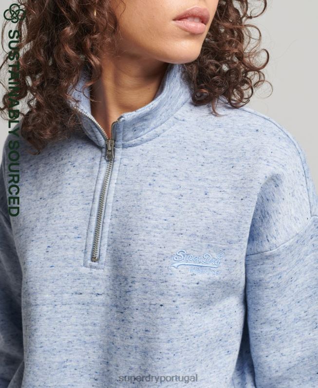 moletom vintage henley de algodão orgânico mulheres azul claro roupas Superdry 2208H6711