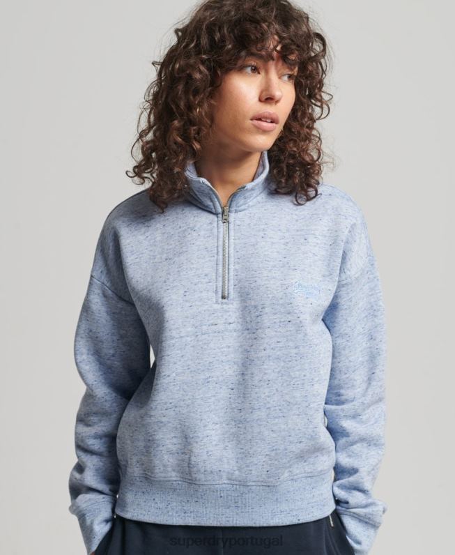 moletom vintage henley de algodão orgânico mulheres azul claro roupas Superdry 2208H6711