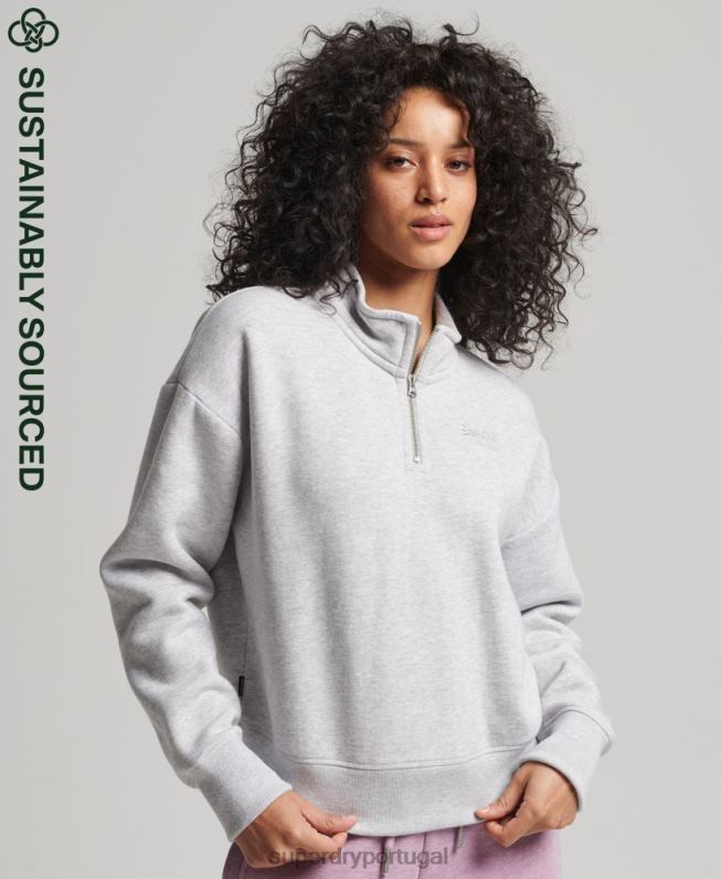 moletom vintage henley de algodão orgânico mulheres cinza claro roupas Superdry 2208H5883