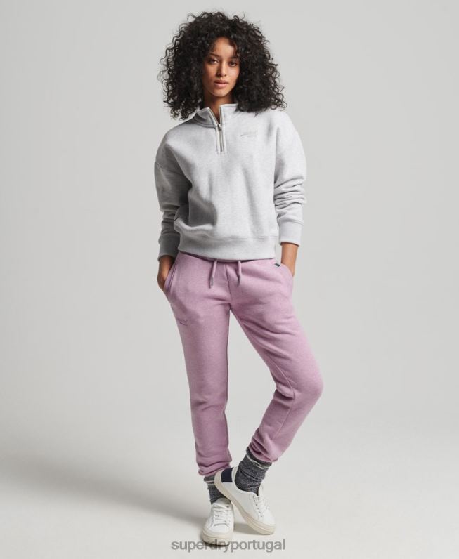 moletom vintage henley de algodão orgânico mulheres cinza claro roupas Superdry 2208H5883