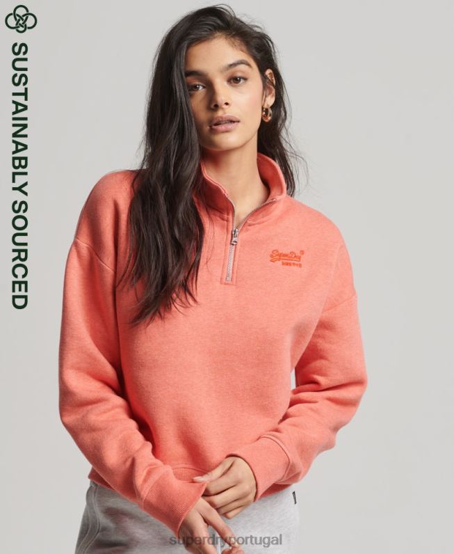 moletom vintage henley de algodão orgânico mulheres coral roupas Superdry 2208H6008