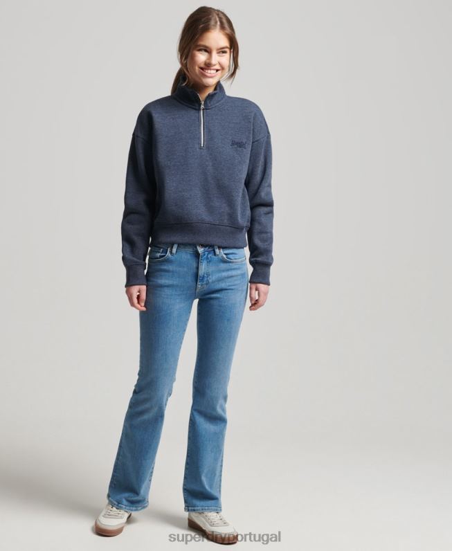 moletom vintage henley de algodão orgânico mulheres marinha roupas Superdry 2208H5845