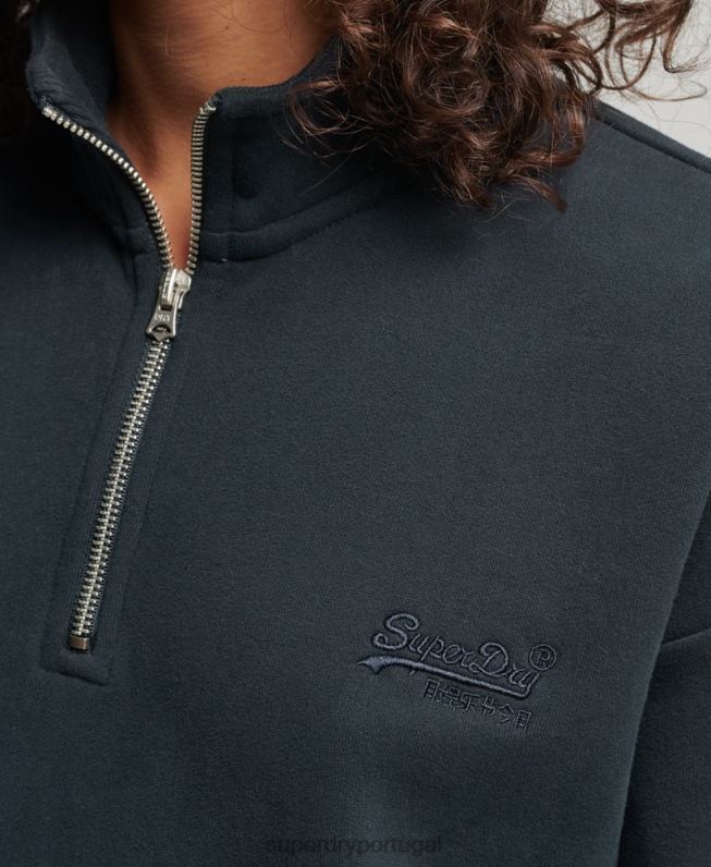 moletom vintage henley de algodão orgânico mulheres marinha roupas Superdry 2208H6649