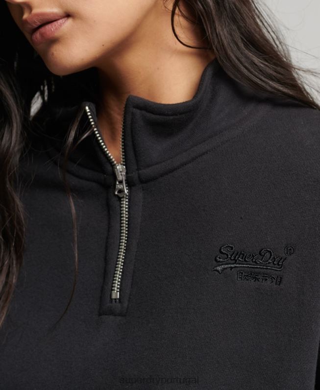 moletom vintage henley de algodão orgânico mulheres preto roupas Superdry 2208H5794