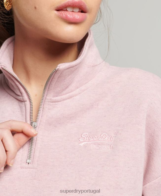 moletom vintage henley de algodão orgânico mulheres rosa roupas Superdry 2208H5886