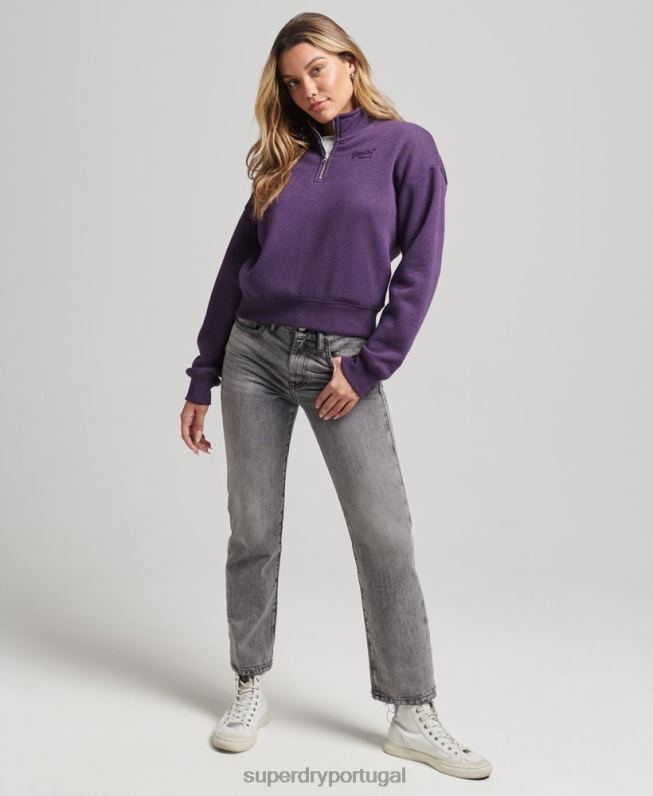 moletom vintage henley de algodão orgânico mulheres roxo roupas Superdry 2208H5999