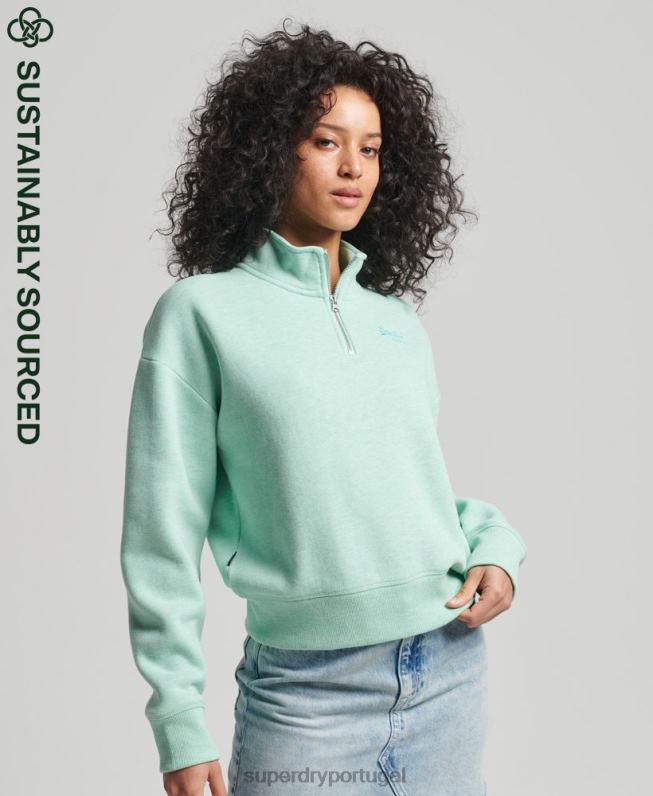 moletom vintage henley de algodão orgânico mulheres verde roupas Superdry 2208H5893