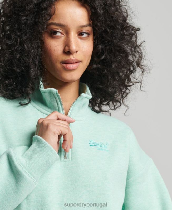 moletom vintage henley de algodão orgânico mulheres verde roupas Superdry 2208H5893