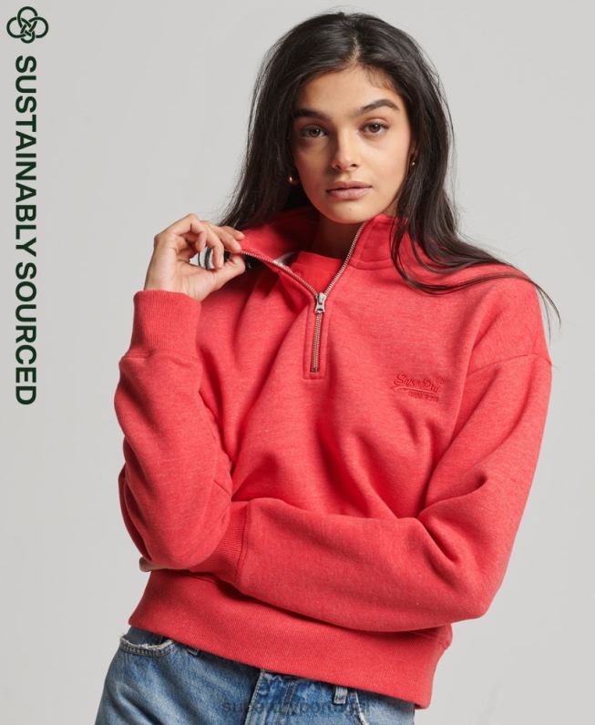 moletom vintage henley de algodão orgânico mulheres vermelho roupas Superdry 2208H5795