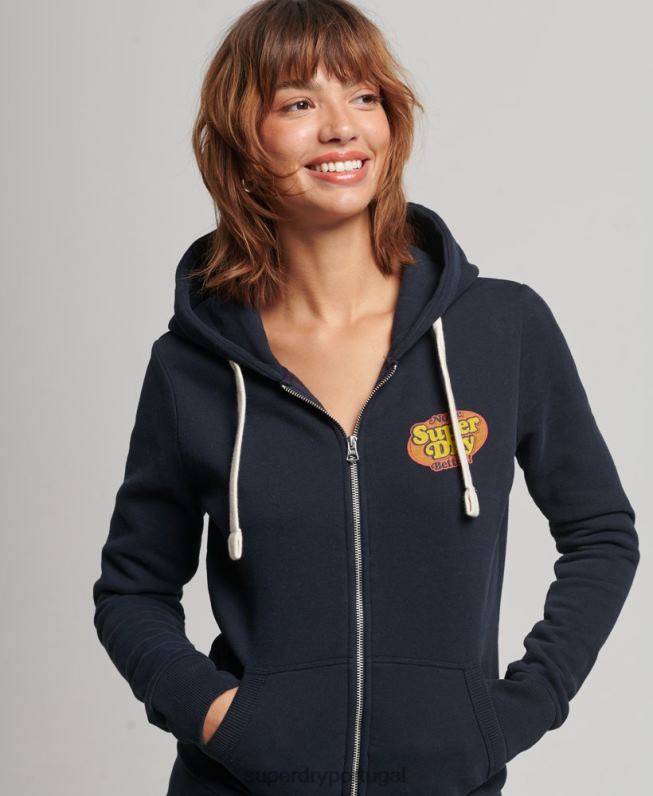 moletom vintage nostálgico com zíper mulheres marinha roupas Superdry 2208H5936