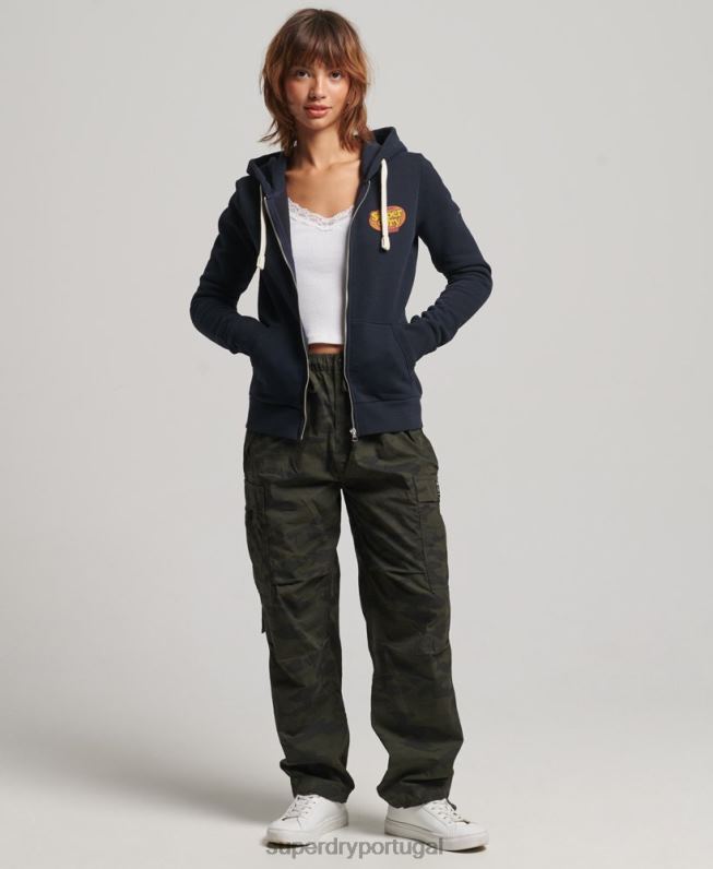 moletom vintage nostálgico com zíper mulheres marinha roupas Superdry 2208H5936