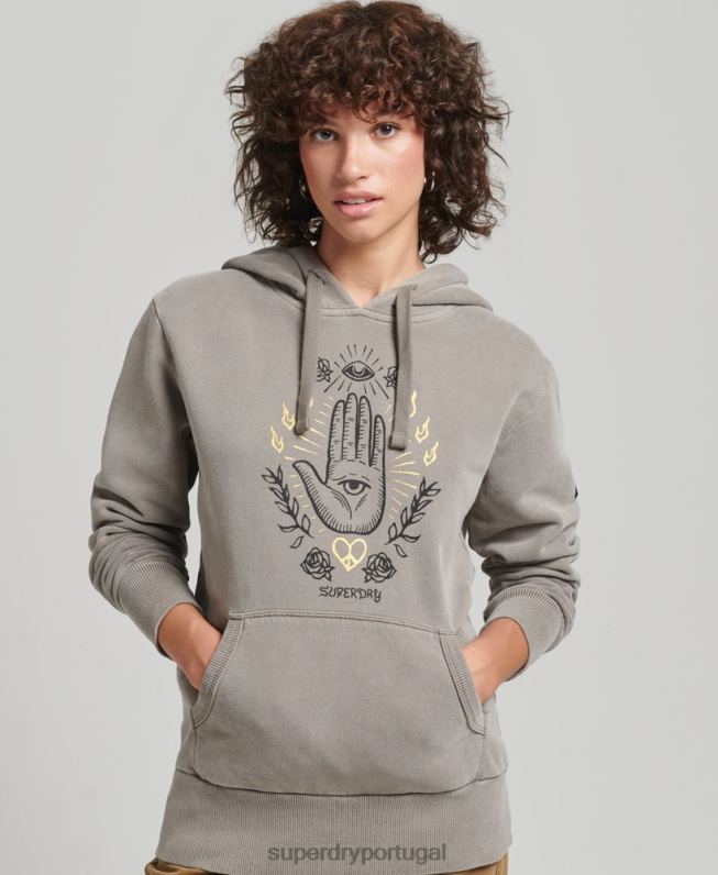 moletom vintage paz e amor mulheres caqui roupas Superdry 2208H6036