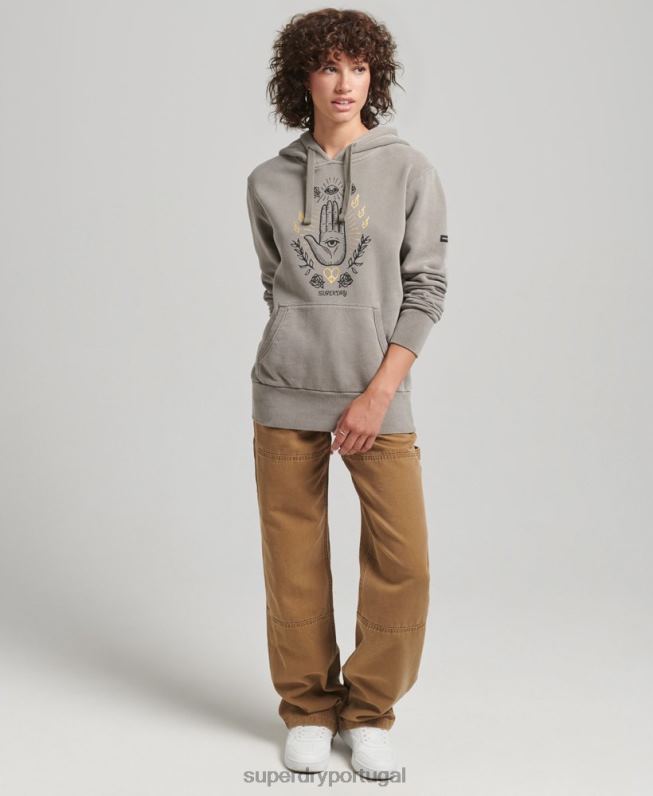 moletom vintage paz e amor mulheres caqui roupas Superdry 2208H6036