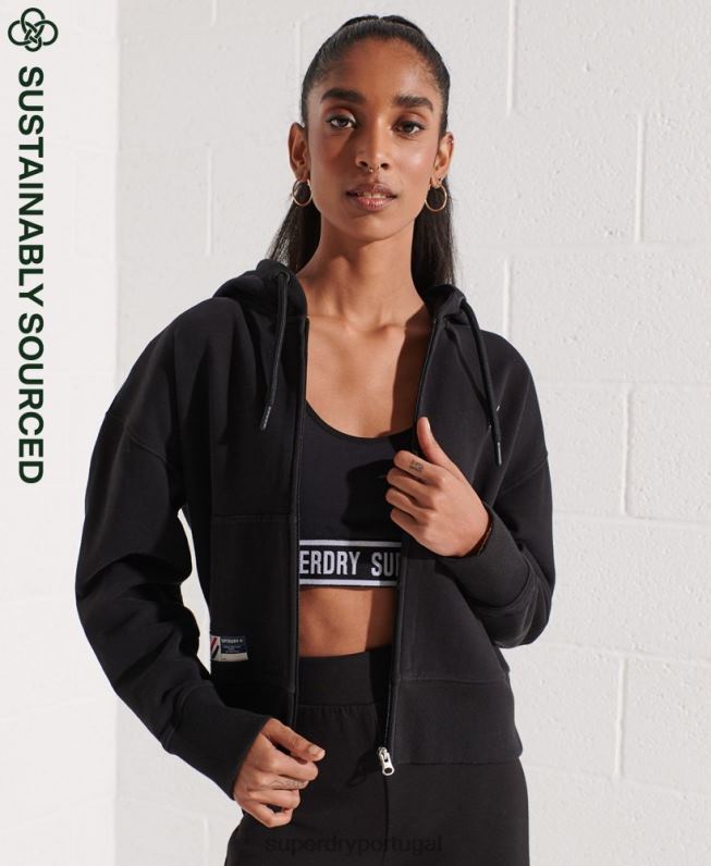 moletom zip code essencial mulheres preto roupas Superdry 2208H5944