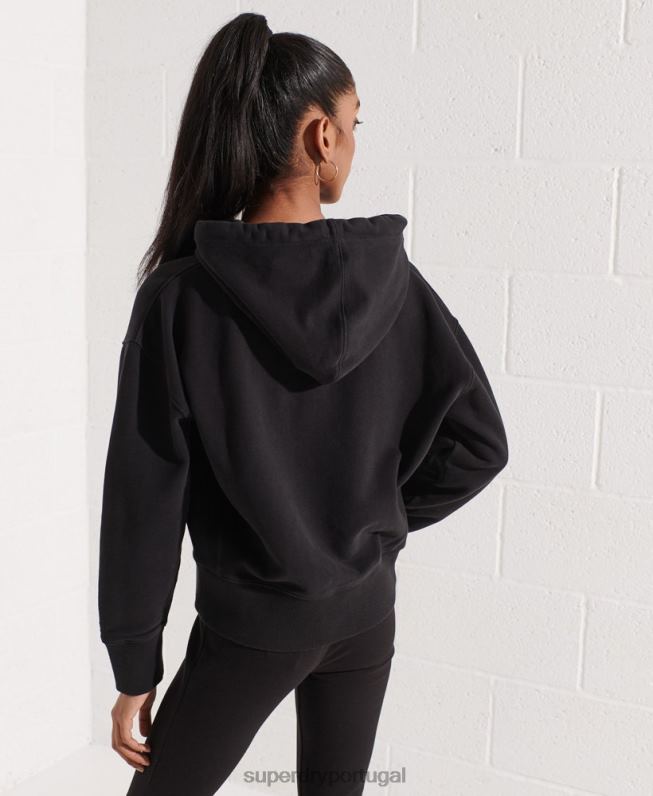 moletom zip code essencial mulheres preto roupas Superdry 2208H5944