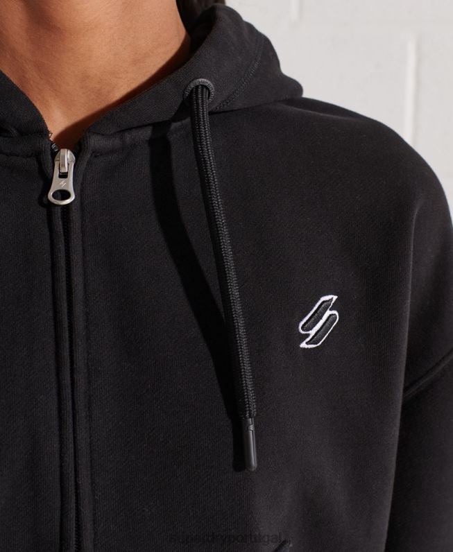moletom zip code essencial mulheres preto roupas Superdry 2208H5944