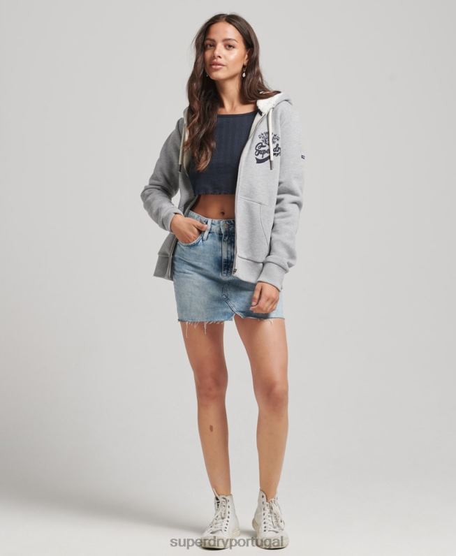 orgulho e moletom com zíper artesanal mulheres cinza roupas Superdry 2208H6154