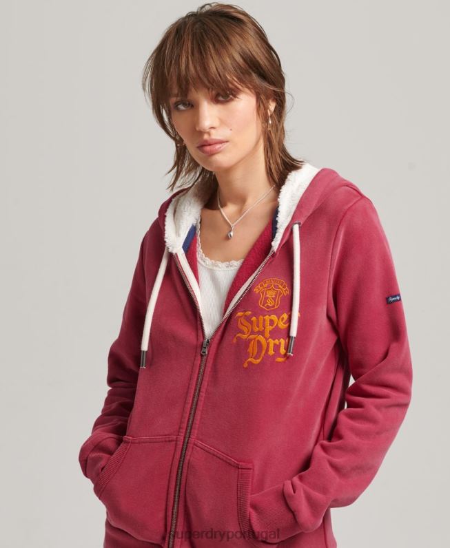 orgulho e moletom com zíper artesanal mulheres vermelho roupas Superdry 2208H6005