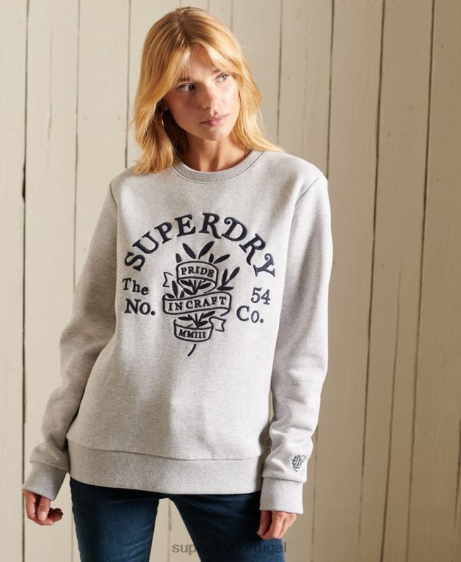orgulho na camisola da equipe de artesanato mulheres cinza claro roupas Superdry 2208H6102