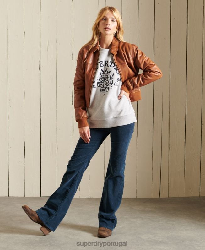 orgulho na camisola da equipe de artesanato mulheres cinza claro roupas Superdry 2208H6102