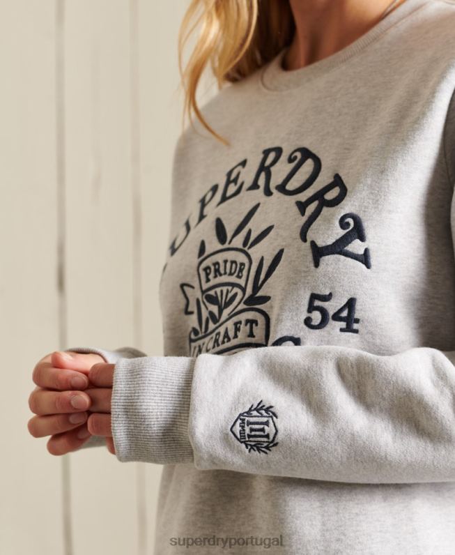 orgulho na camisola da equipe de artesanato mulheres cinza claro roupas Superdry 2208H6102