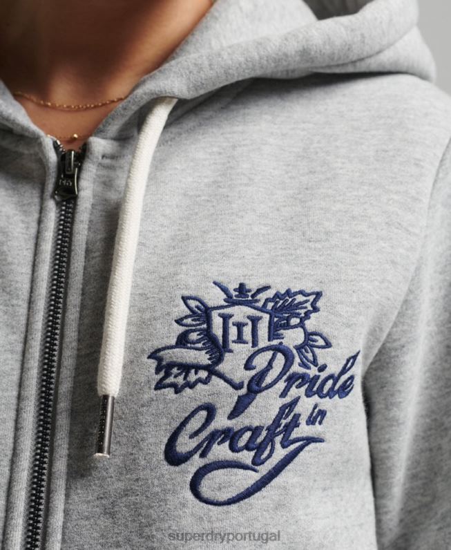 orgulho vintage em moletom com zíper artesanal mulheres cinza roupas Superdry 2208H3501