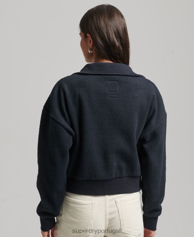 top de lã polar chevron vintage mulheres marinha roupas Superdry 2208H5927