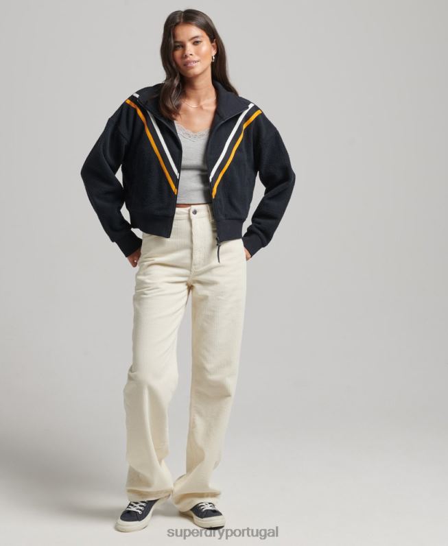 top de lã polar chevron vintage mulheres marinha roupas Superdry 2208H5927