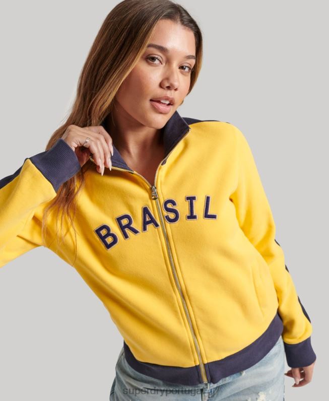 top de pista de futebol brasil mulheres amarelo roupas Superdry x Ringspun 2208H3304