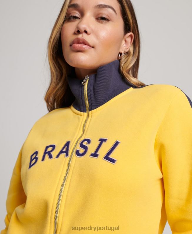 top de pista de futebol brasil mulheres amarelo roupas Superdry x Ringspun 2208H3304
