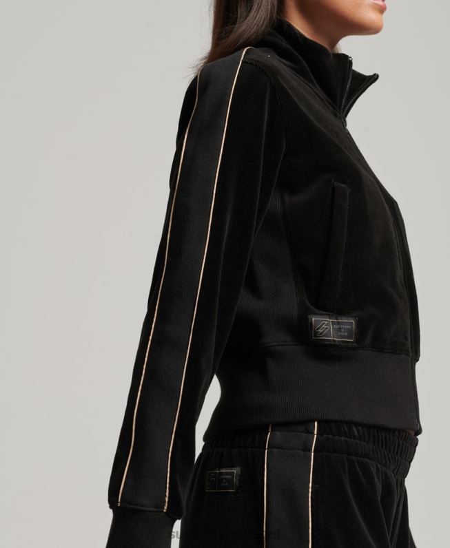 top de trilha de veludo code s logo mulheres preto roupas Superdry 2208H6091