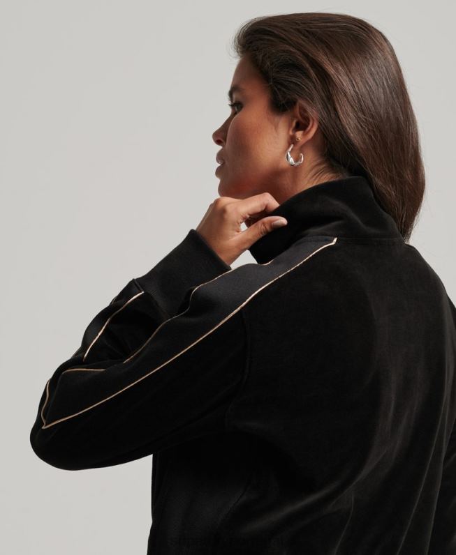 top de trilha de veludo code s logo mulheres preto roupas Superdry 2208H6091