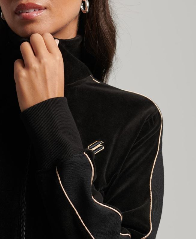 top de trilha de veludo code s logo mulheres preto roupas Superdry 2208H6091