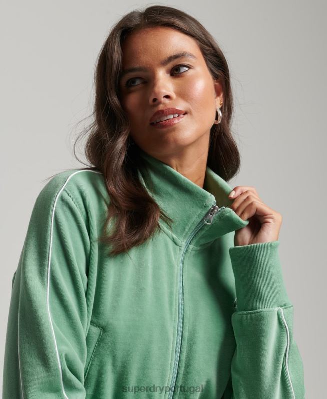 top de trilha de veludo code s logo mulheres verde roupas Superdry 2208H6069