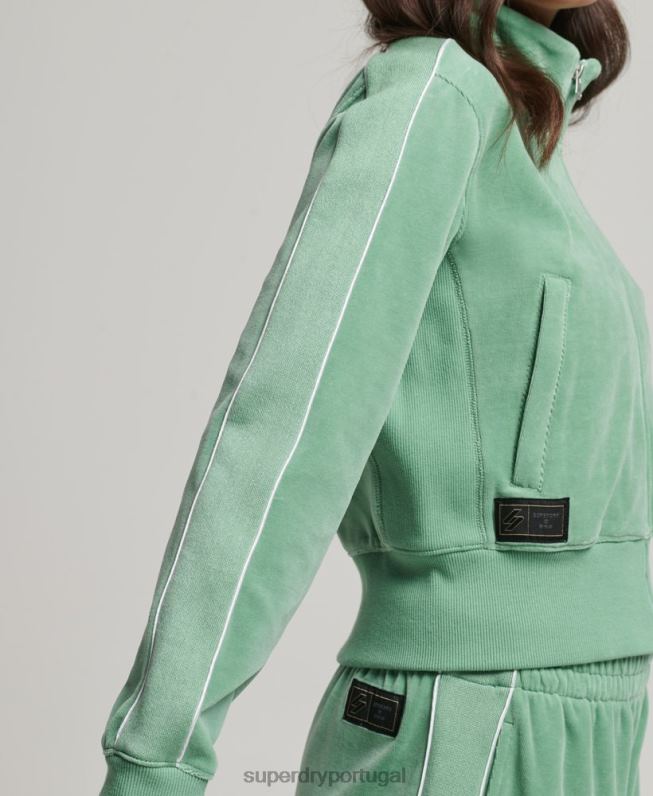 top de trilha de veludo code s logo mulheres verde roupas Superdry 2208H6069
