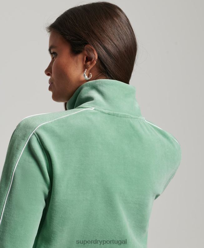 top de trilha de veludo code s logo mulheres verde roupas Superdry 2208H6069
