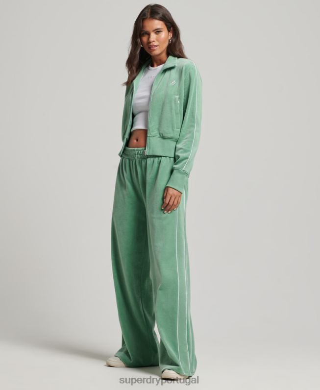 top de trilha de veludo code s logo mulheres verde roupas Superdry 2208H6069