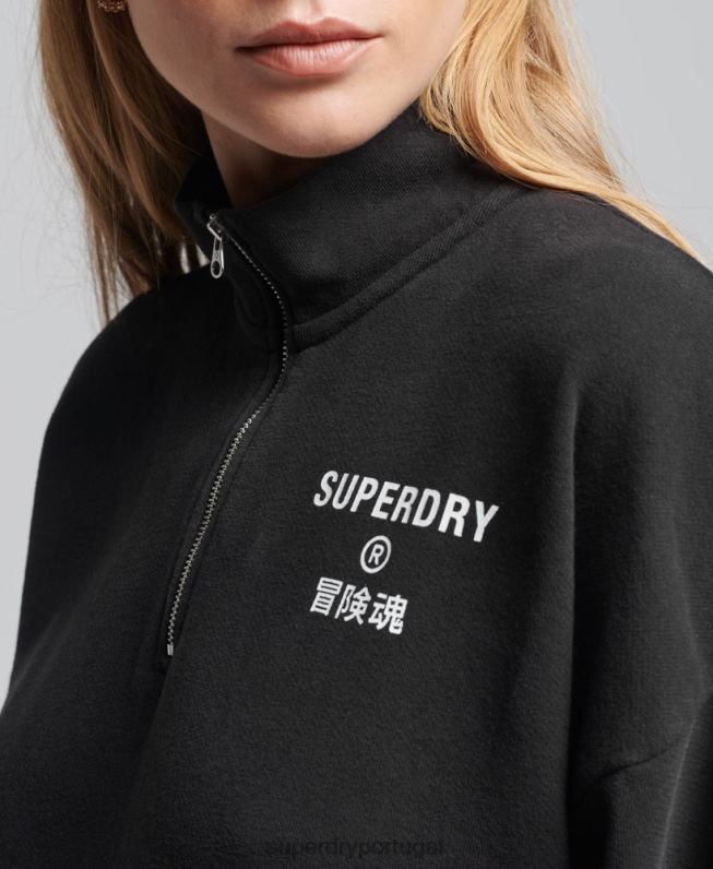 top esportivo core com meio zíper mulheres preto roupas Superdry 2208H3486