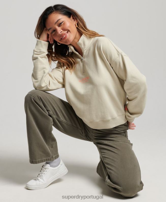 top esportivo core sport com meio zíper mulheres bege roupas Superdry 2208H3327