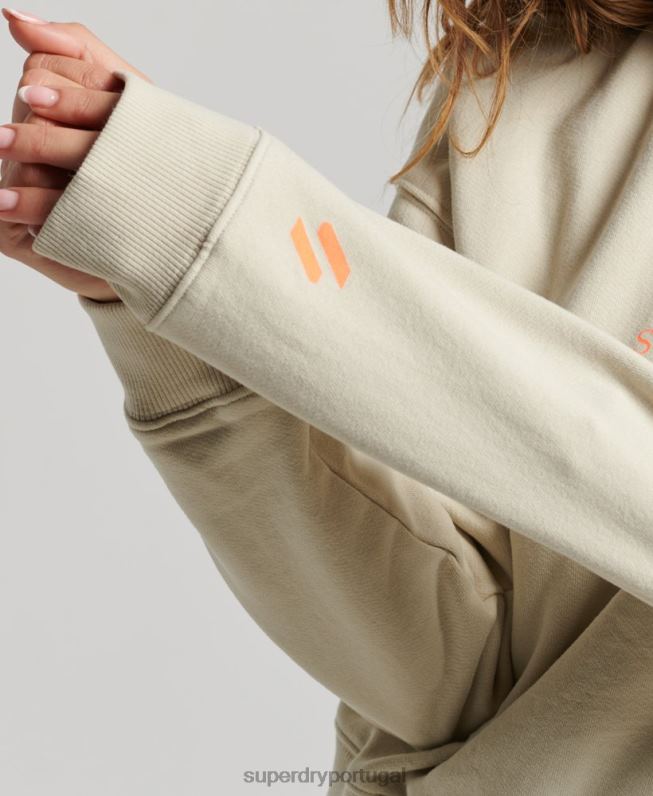 top esportivo core sport com meio zíper mulheres bege roupas Superdry 2208H3327