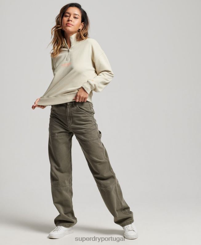 top esportivo core sport com meio zíper mulheres bege roupas Superdry 2208H3327