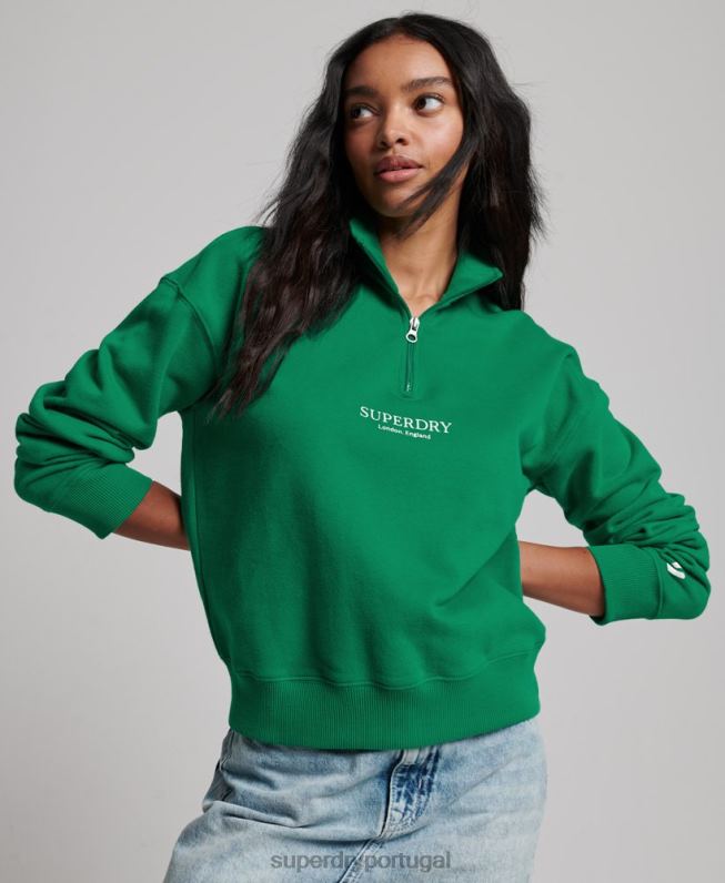 top esportivo core sport com meio zíper mulheres verde roupas Superdry 2208H3373