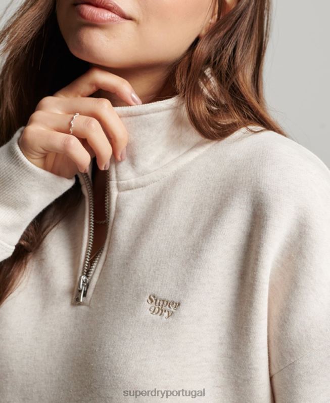 top henley bordado com logo vintage mulheres creme roupas Superdry 2208H3465