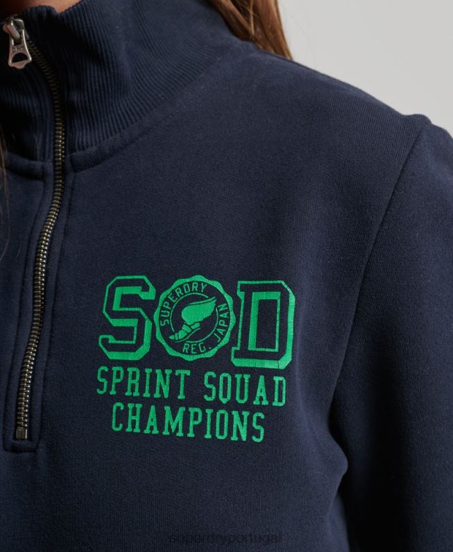 top track & field oversized com meio zíper mulheres marinha roupas Superdry 2208H6035