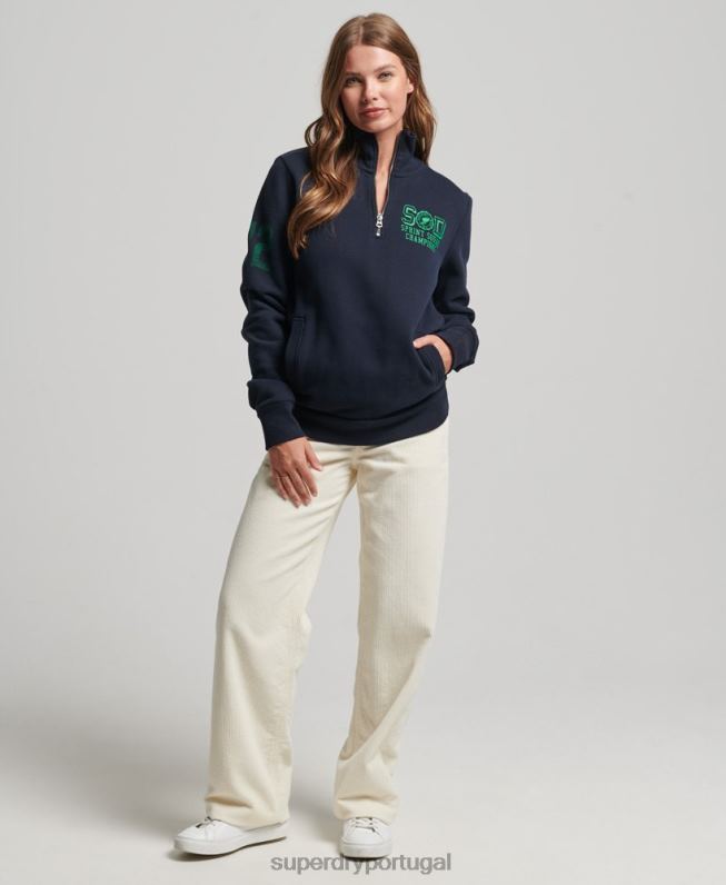 top track & field oversized com meio zíper mulheres marinha roupas Superdry 2208H6035