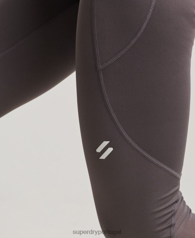 leggings apertadas de malha ativa de comprimento total mulheres cinza roupas Superdry 2208H4073
