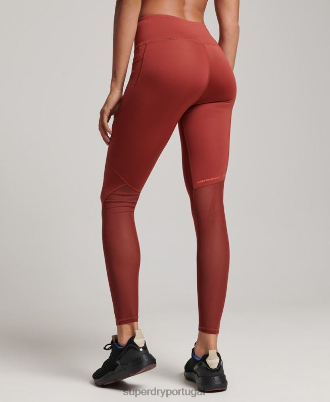 leggings apertadas de malha ativa de comprimento total mulheres marrom roupas Superdry 2208H4052