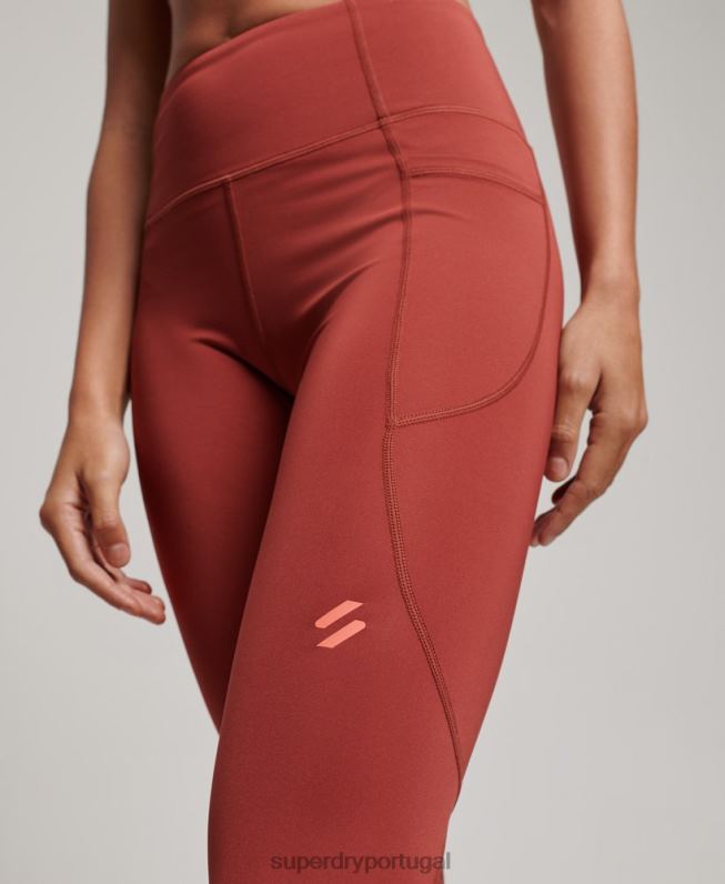 leggings apertadas de malha ativa de comprimento total mulheres marrom roupas Superdry 2208H4052