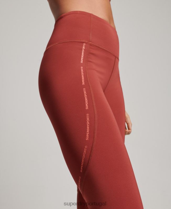 leggings apertadas de malha ativa de comprimento total mulheres marrom roupas Superdry 2208H4052