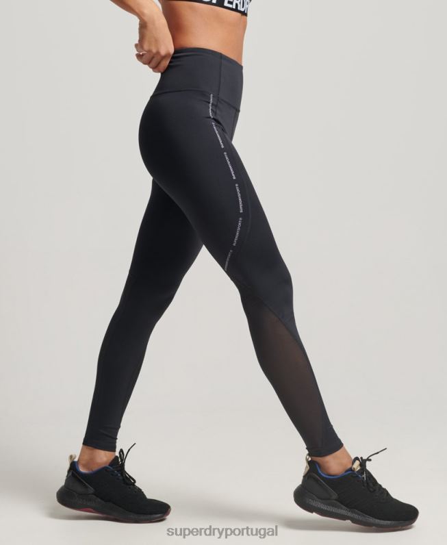 leggings apertadas de malha ativa de comprimento total mulheres preto roupas Superdry 2208H4070